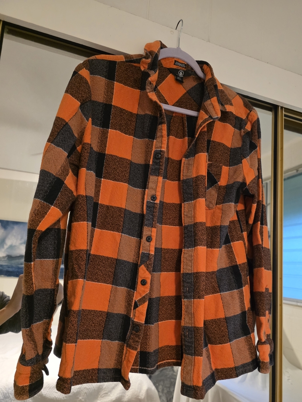 Volcom Orange and Black Plaid Classic Fit Long Sleeve Button Up